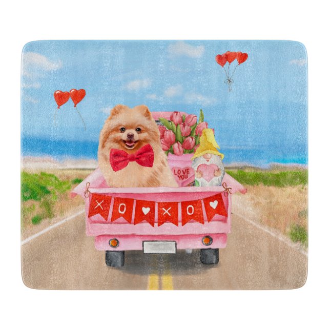 Spitz Hund Valentinstag Lkw Herz Schneidebrett (Vorderseite)