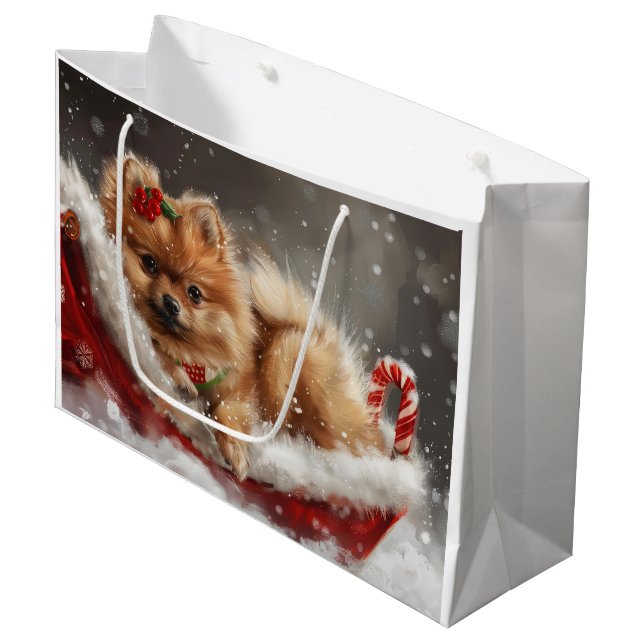 Spitz Hund Weihnachten Große Geschenktüte (Vorderseite Schrägansicht)