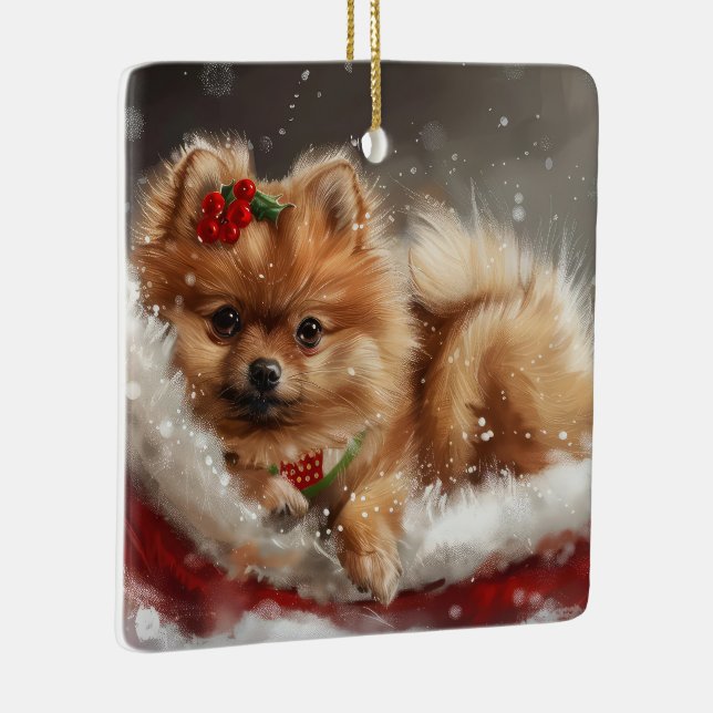 Spitz Hund Weihnachten Keramikornament (Rechts)