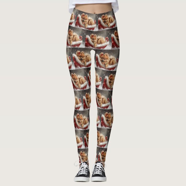 Spitz Hund Weihnachten Leggings (Vorderseite)