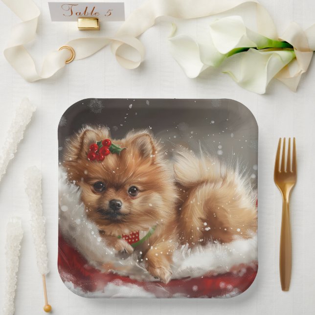 Spitz Hund Weihnachten Pappteller (Hochzeit)