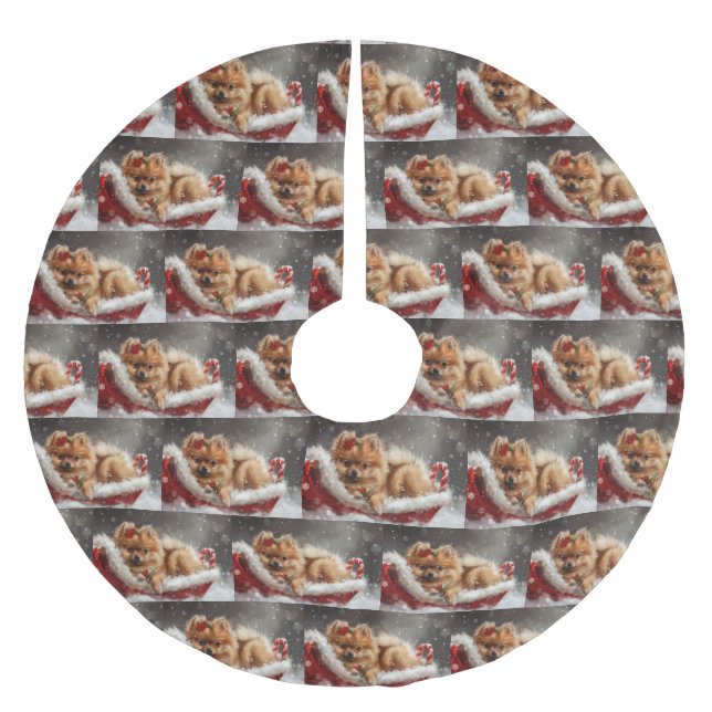 Spitz Hund Weihnachten Polyester Weihnachtsbaumdecke (Vorderseite)