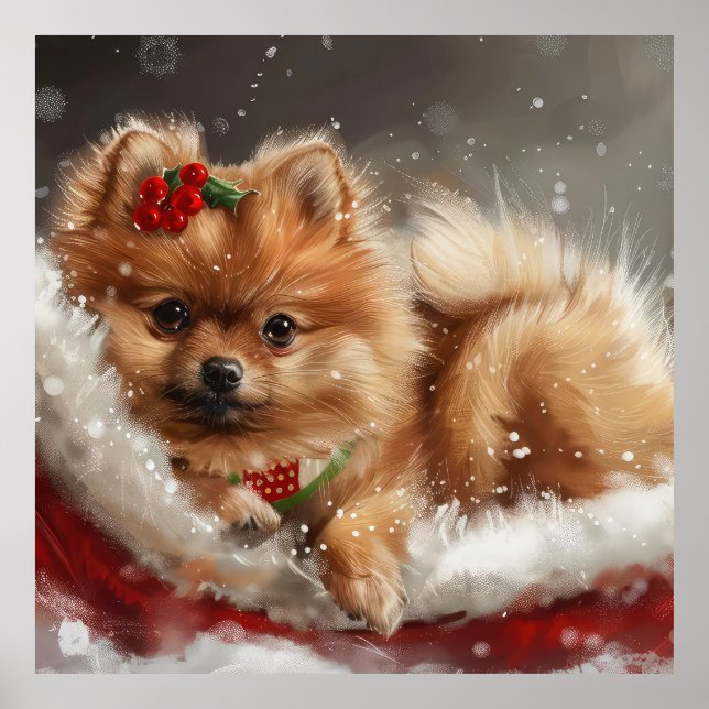 Spitz Hund Weihnachten Poster (Vorne)