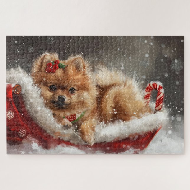 Spitz Hund Weihnachten Puzzle (Horizontal)