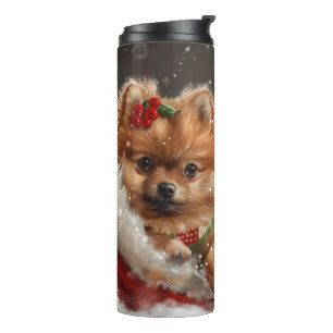 Spitz Hund Weihnachten Thermosbecher