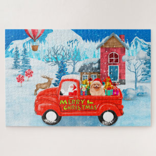 Spitz Hund Weihnachtslieferung LKW Schnee Puzzle