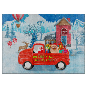 Spitz Hund Weihnachtslieferung LKW Schnee Schneidebrett