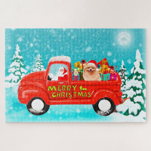 Spitz Hund Weihnachtsmann Lieferwagen Puzzle