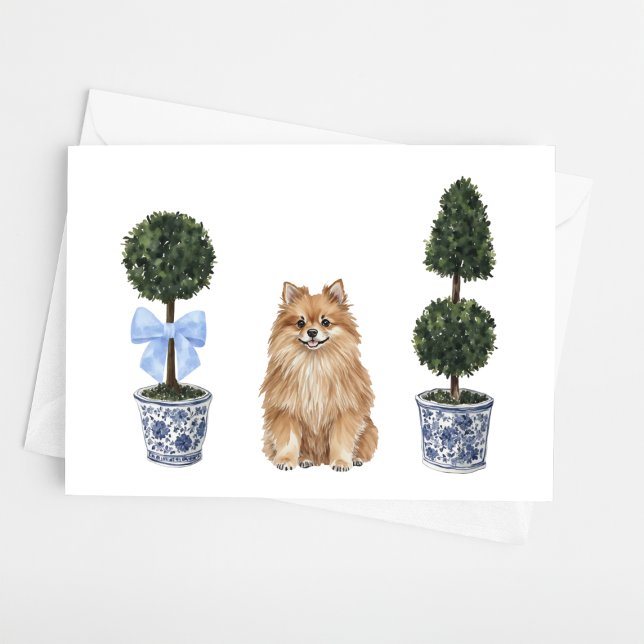 Spitz Hund Welpe Topiary Watercolor Karte (Von Creator hochgeladen)
