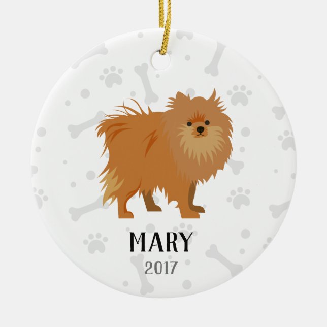 Spitz-Hundepersonalisierte Weihnachtsverzierung Keramikornament (Vorne)