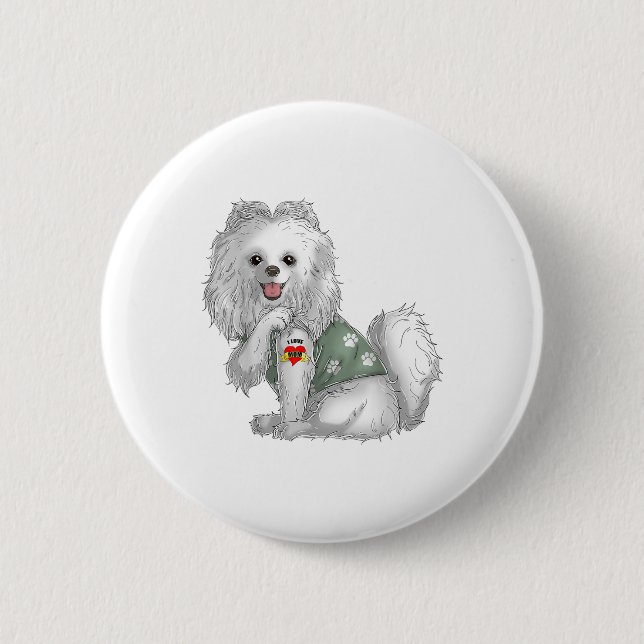 Spitz I Liebe Mama Tattoo Hundeshirt Funny Mothe Button (Vorderseite)