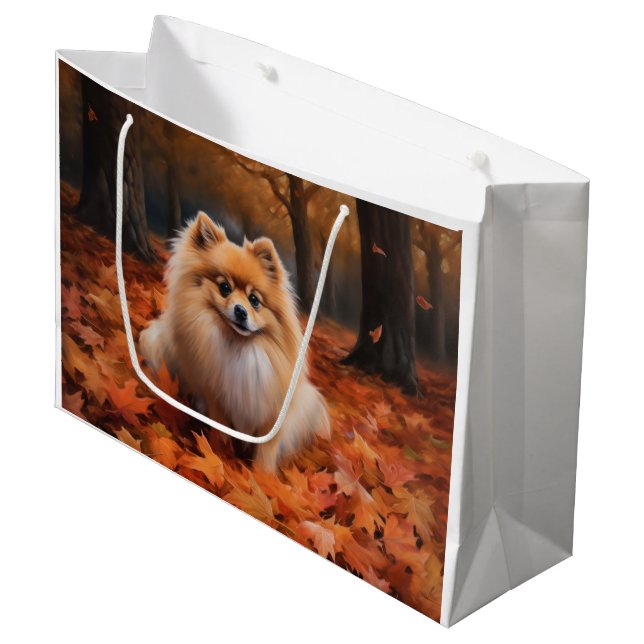 Spitz im Herbst Leaves Fall Inspiriert Große Geschenktüte (Vorderseite Schrägansicht)
