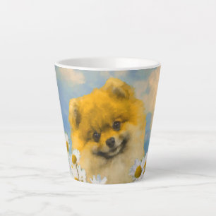 Spitz in Daisies-Malerei - Original Hund-Kunst Milchtasse