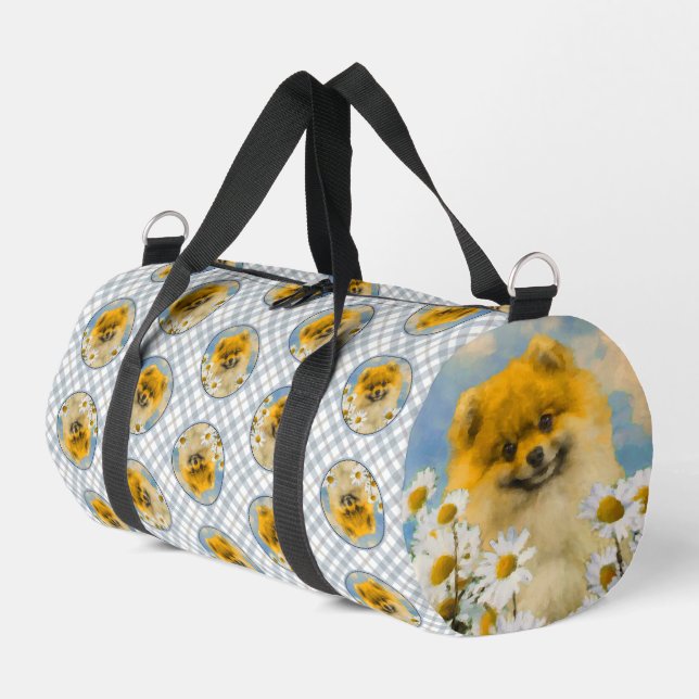 Spitz in Daisis Malerei von Original Hunde Kunst Duffle Bag (Linke Seite)