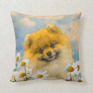 Spitz in den malenden Gänseblümchen - Kissen