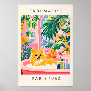 Spitz in der Badewanne, Dog Art Print, rosa Dopami Poster