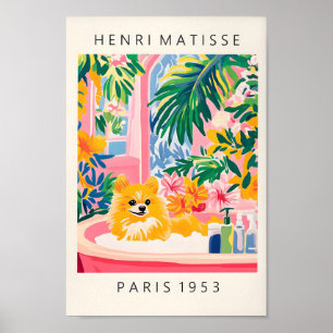 Spitz in der Badewanne, Dog Art Print, rosa Dopami Poster