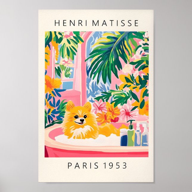 Spitz in der Badewanne, Dog Art Print, rosa Dopami Poster (Vorne)