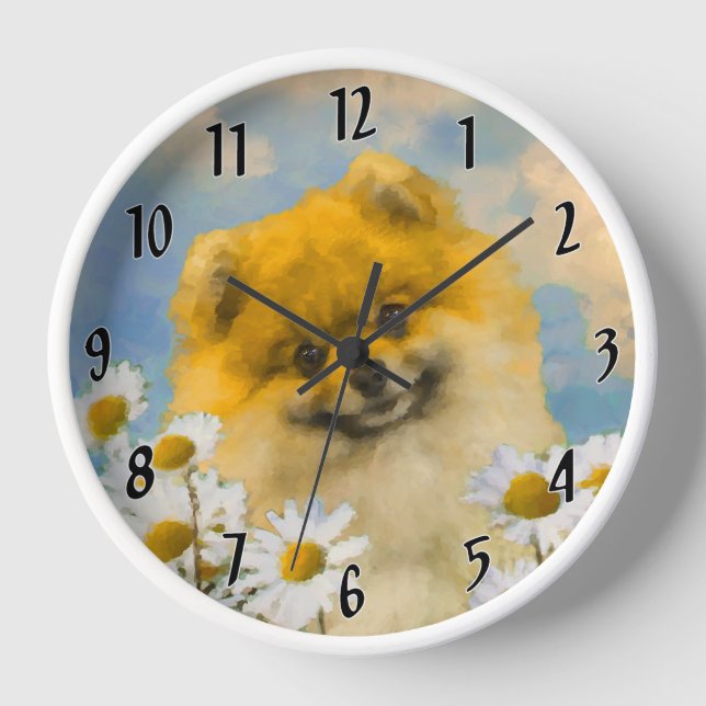 Spitz in der Malerei von Daisis - Originale Hundek Uhr (Vorderseite)