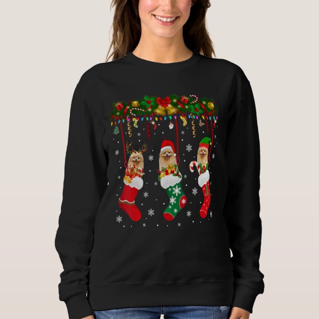 Spitz in Sock Xmas Rentier Santa Elf Hund Sweatshirt (Vorderseite)