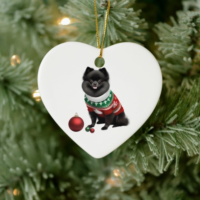 Spitz in Weihnachten Sweater Fun & Niedlich Keramik Ornament (Baum)