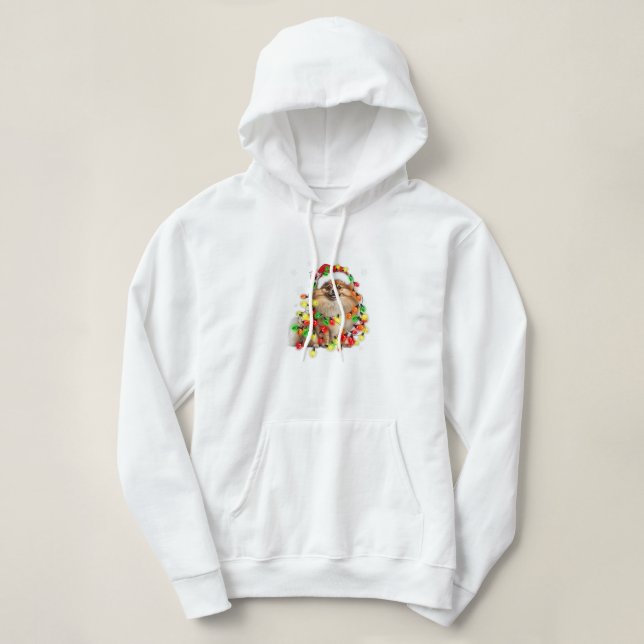 Spitz in Weihnachtsbeleuchtung ummantelt Hoodie (Design vorne)
