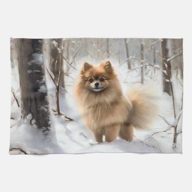 Spitz lässt es Weihnachten schneien Geschirrtuch (Horizontal)