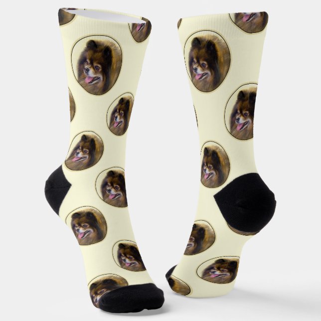 Spitz Malerei Orange Sable Original Hunde Kunst Socken (Gewinkelt)