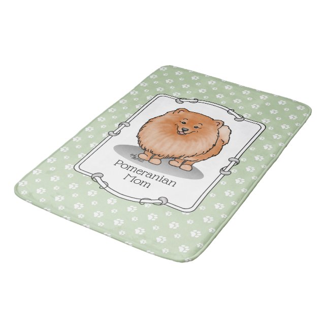 Spitz Mama Pom Mama (orange rot) Niedliche Hunde M Badematte (Schrägansicht)