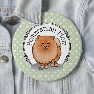 Spitz Mama Pom Mama (orange rot) Niedliche Hunde M Button