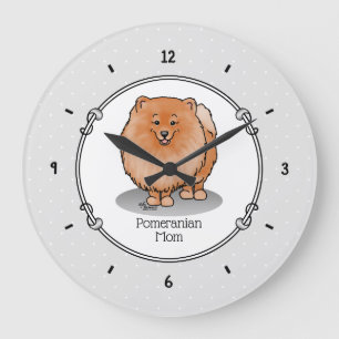 Spitz Mama Pom Mama (orange rot) Niedliche Hunde M Große Wanduhr