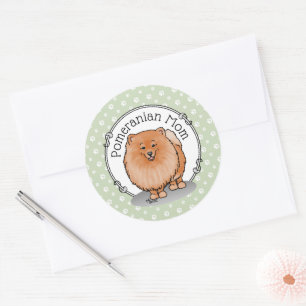 Spitz Mama Pom Mama (orange rot) Niedliche Hunde M Runder Aufkleber