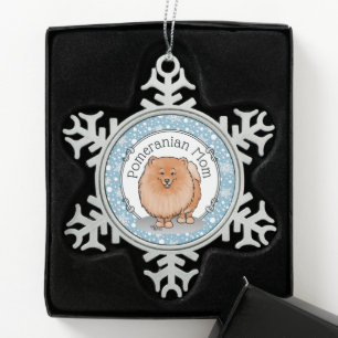 Spitz Mama Pom Mama (orange rot) Niedliche Hunde M Schneeflocken Zinn-Ornament