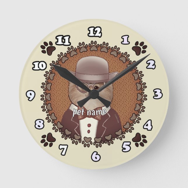 Spitz mit Brille Runde Wanduhr (Vorderseite)