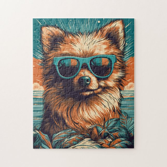 Spitz mit Sonnenbrille am Strand Puzzle (Vertikal)