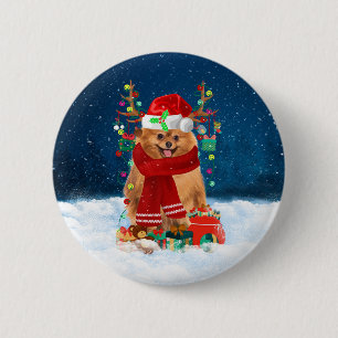 Spitz mit Weihnachtsgeschenke  Button