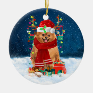 Spitz mit Weihnachtsgeschenke Keramik Ornament