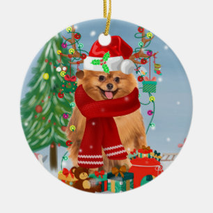 Spitz mit Weihnachtsgeschenke Keramik Ornament