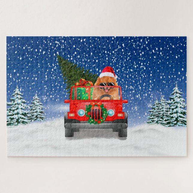 Spitz mit Weihnachtsgeschenke Puzzle (Horizontal)