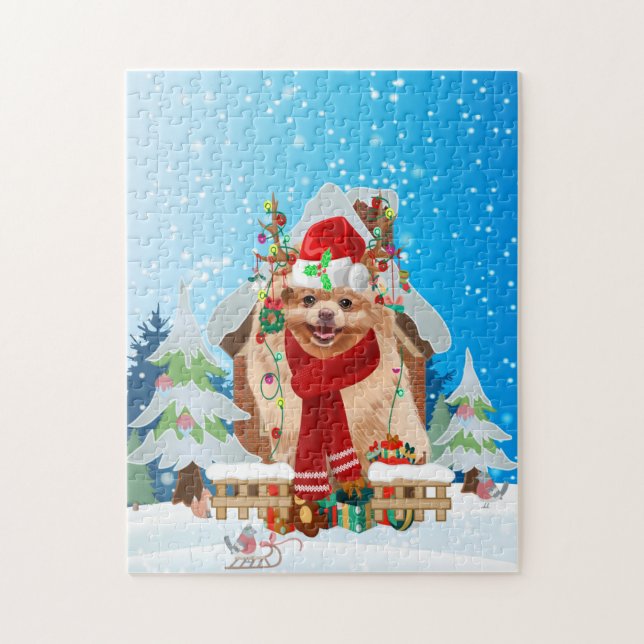 Spitz mit Weihnachtsgeschenke Puzzle (Vertikal)