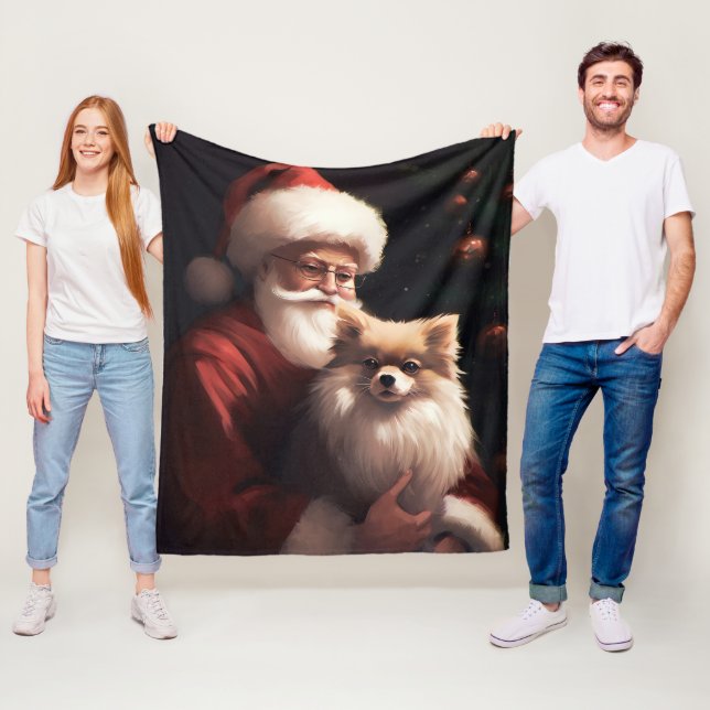 Spitz mit Weihnachtsmann Weihnachten Fleecedecke (Beispiel)