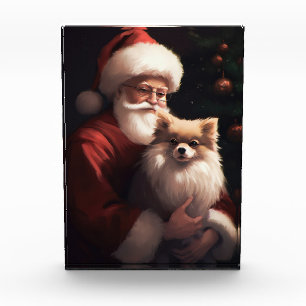 Spitz mit Weihnachtsmann Weihnachten Fotoblock