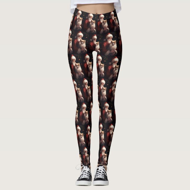 Spitz mit Weihnachtsmann Weihnachten Leggings (Vorderseite)