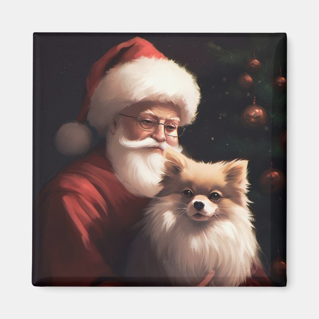 Spitz mit Weihnachtsmann Weihnachten Magnet (Vorne)