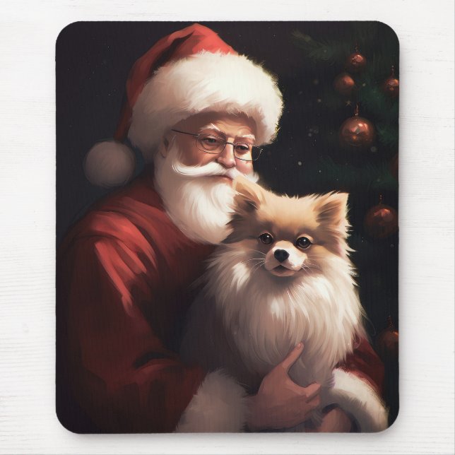 Spitz mit Weihnachtsmann Weihnachten Mousepad (Vorne)