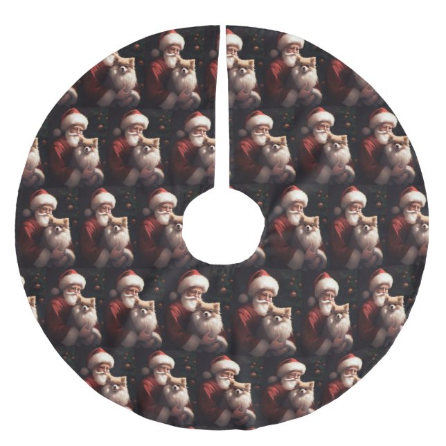 Spitz mit Weihnachtsmann Weihnachten Polyester Weihnachtsbaumdecke (Vorderseite)