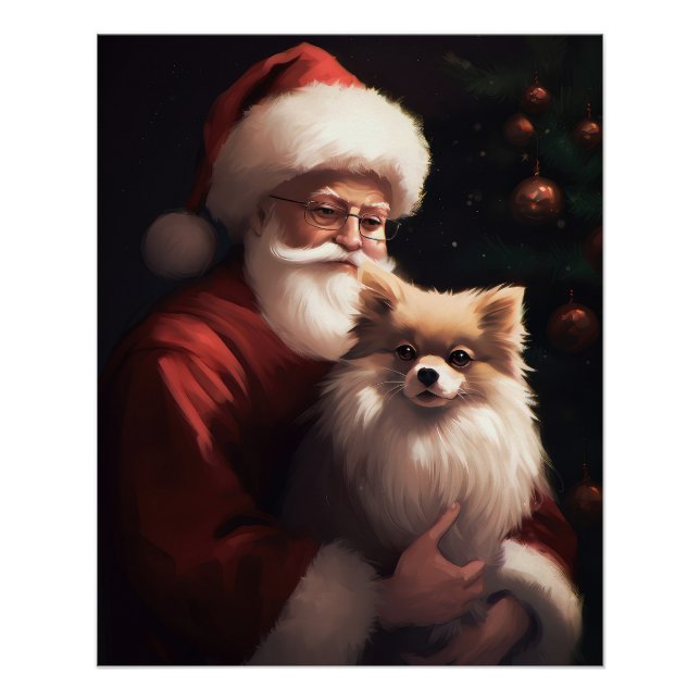 Spitz mit Weihnachtsmann Weihnachten Poster (Vorderseite)