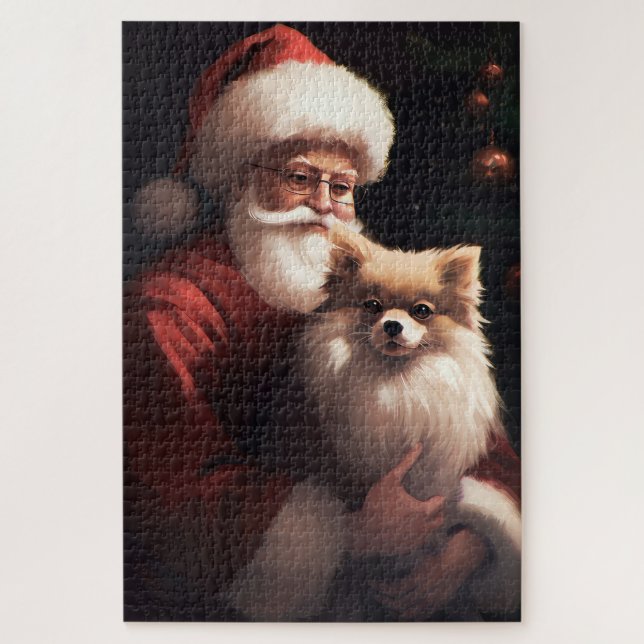 Spitz mit Weihnachtsmann Weihnachten Puzzle (Vertikal)
