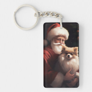 Spitz mit Weihnachtsmann Weihnachten Schlüsselanhänger