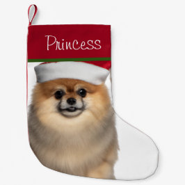 Spitz mit Weihnachtsmannmütze Kleiner Strumpf Weihnachtsstrumpf